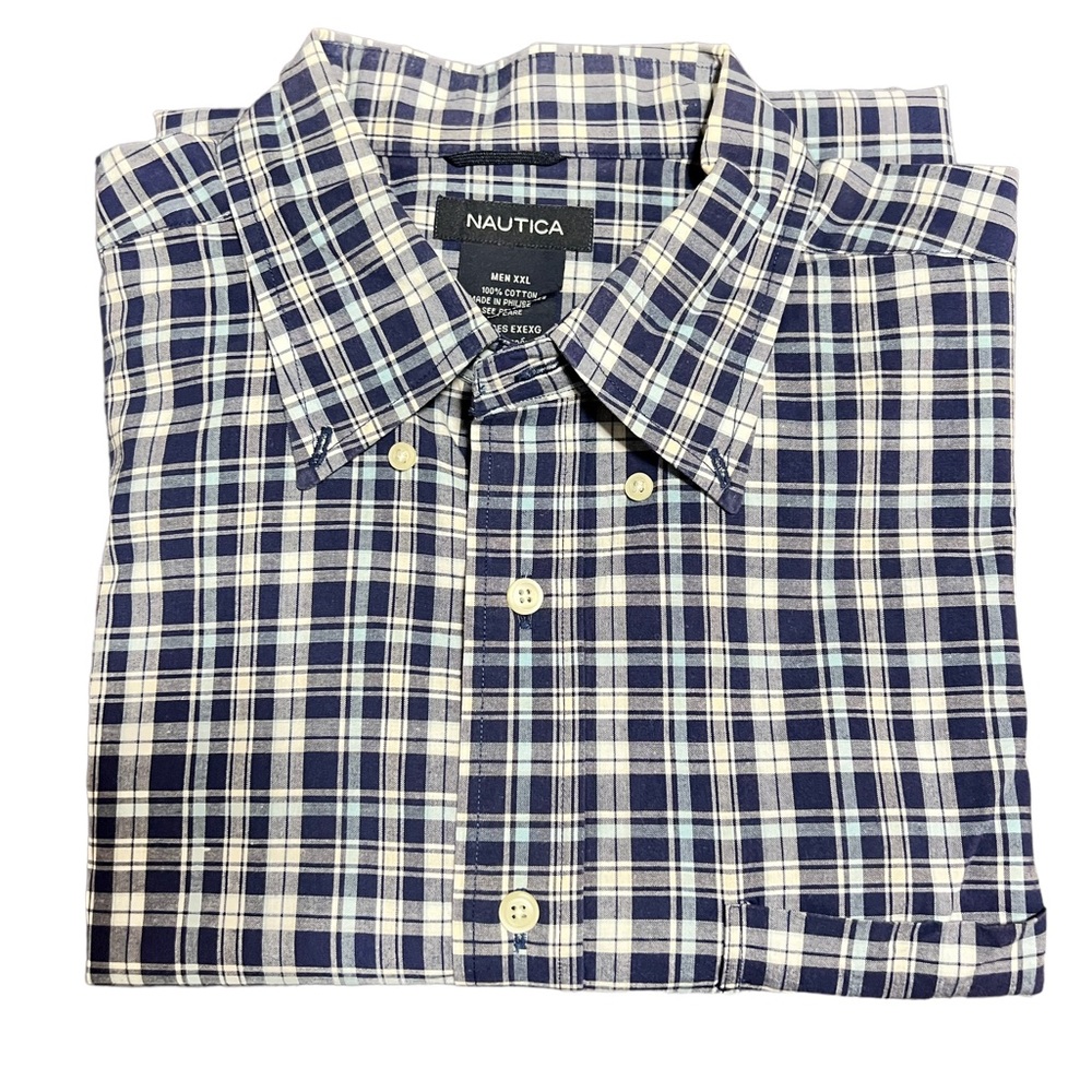 Men’s Vintage Nautica Button Up Plaid Casual Short Sleeve Shirt Size XXL - Picture 6 of 7
